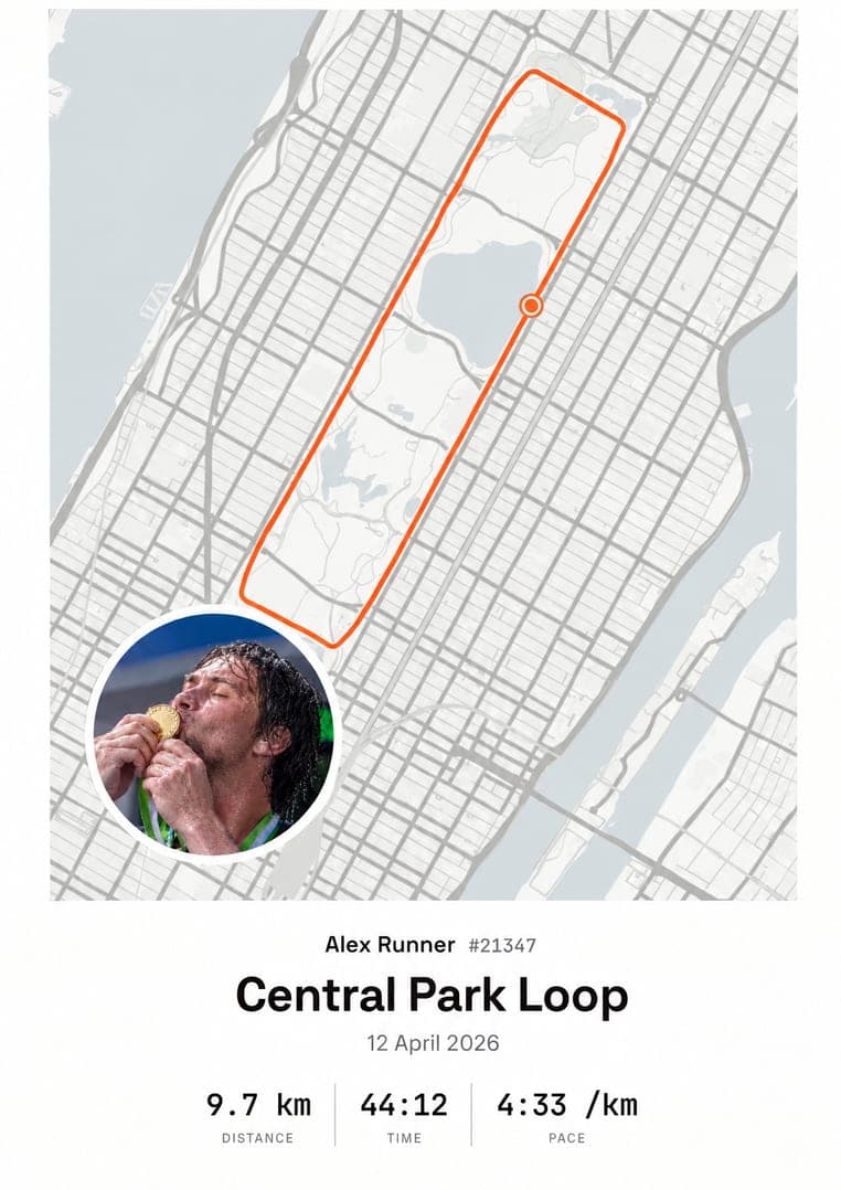 Race poster, Map + photo layout: a Central Park course on the street map
