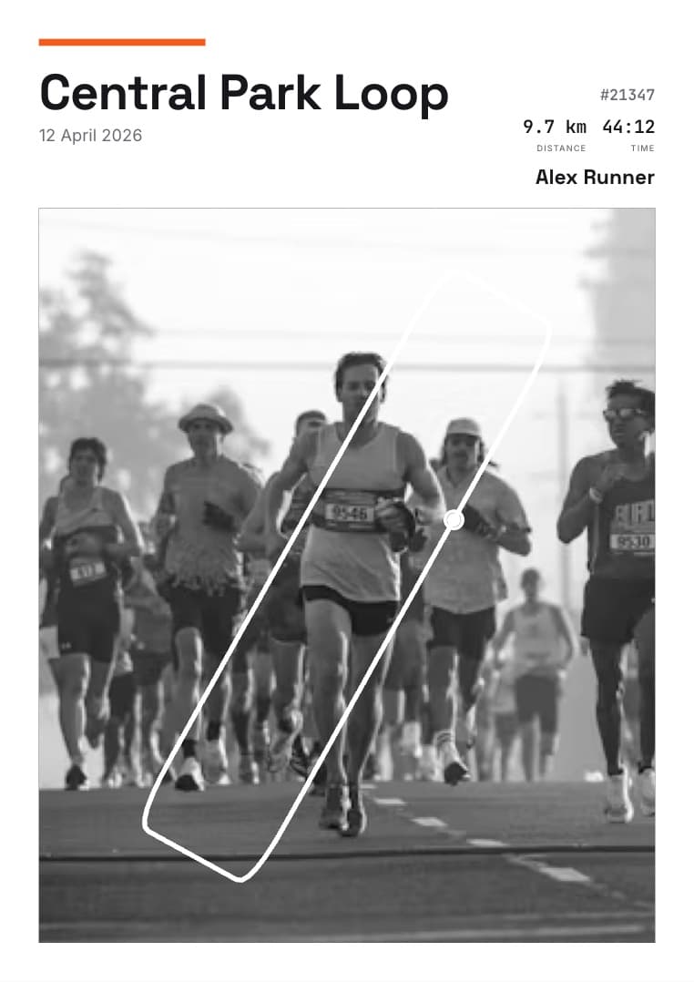 Sample race poster in the Photo + course layout: a Central Park course on the street map
