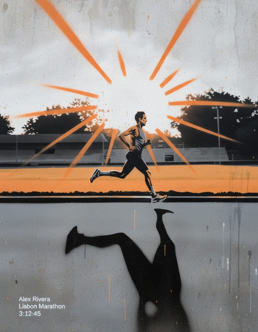 The same sample photo of a runner on a track, painted in stencil